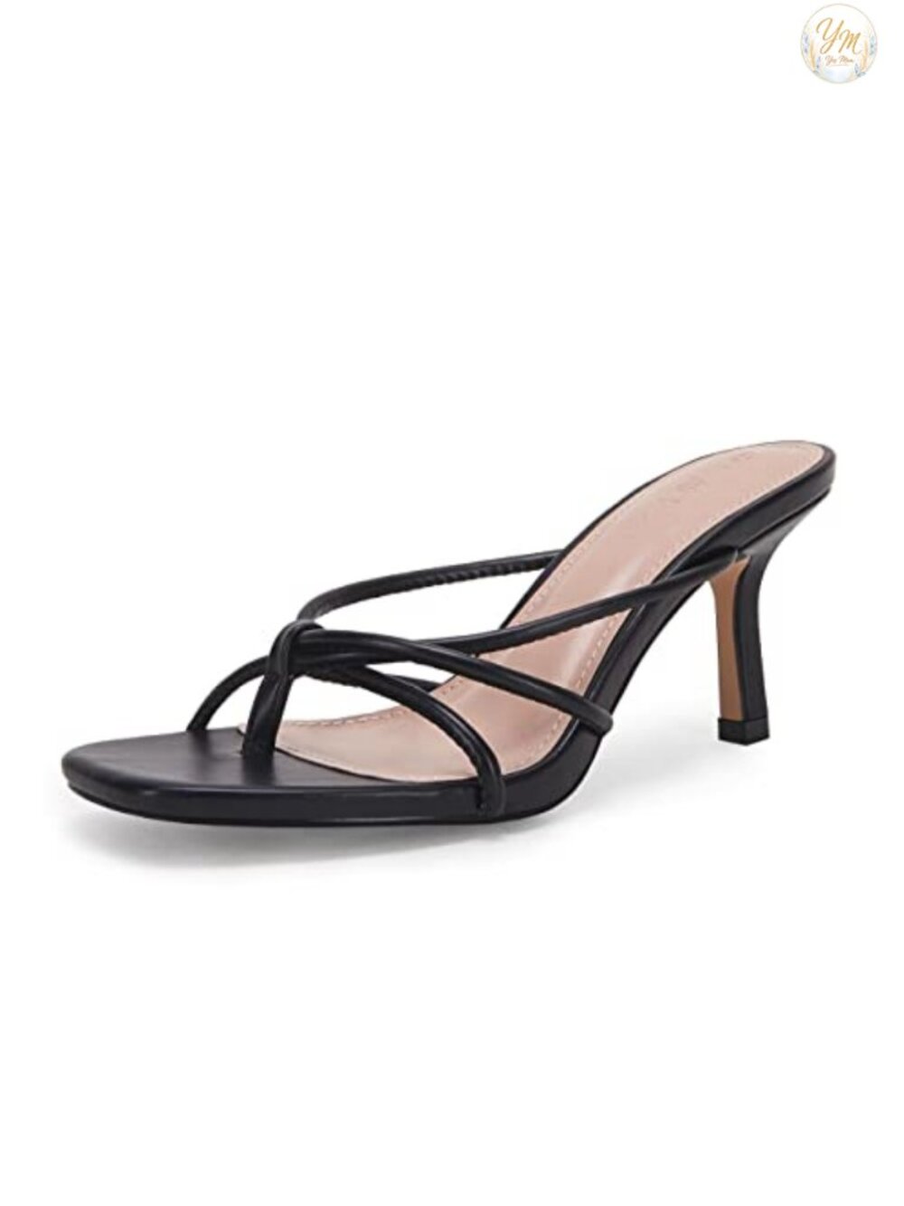 Women's Faux Leather Square Open Toe Stiletto Heeled Sandals Slide